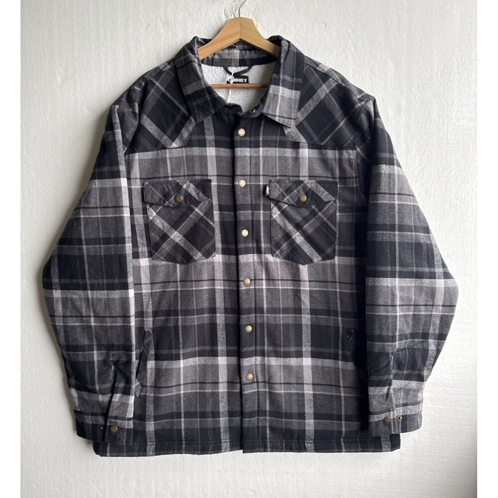 NWT Hooey Men's Black Gray Plaid Flannel Long Sleeve Shacket Sherpa Lined XXXL
